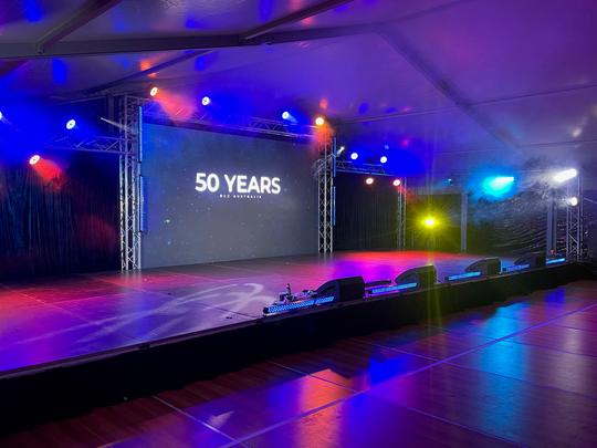 Internal structure for music/DJ from Synergy Productions for birthdays, parties and weddings with dance floor
